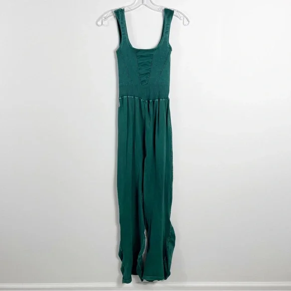 Free People Good Karma Flared Onsie Jumpsuit Size M/L Ivy Green - Picture 7 of 8